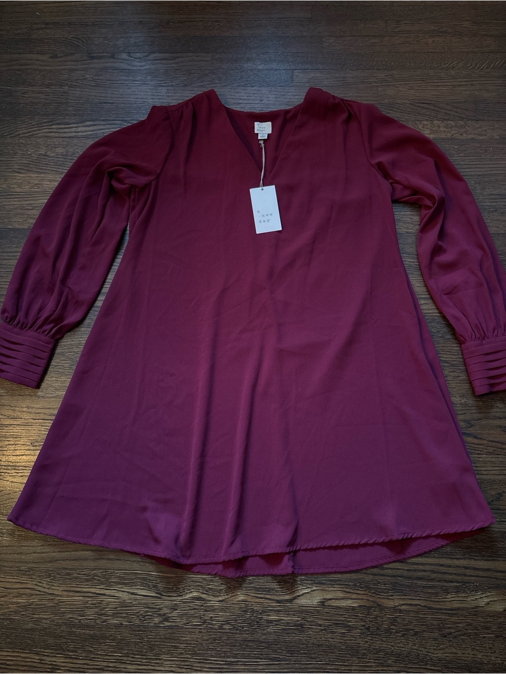 a new day Burgundy V-Neck Long Sleeve Tunic Dress